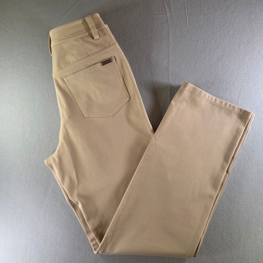 St. John Sport Womens Tan Khaki Straight Leg High Rise Stretch Cotton Pants 6
